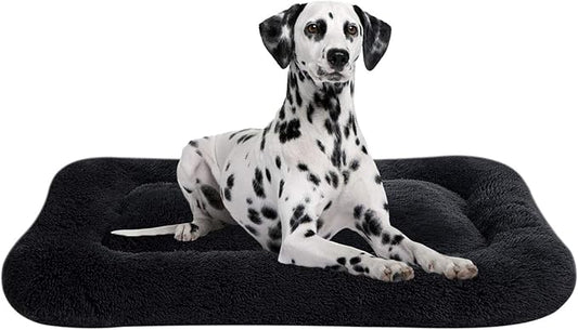 Coohom Deluxe Plush Dog Bed Pet Cushion Crate Mat,Fulffy Comfy Kennel Anti-Slip Washable Pad for Medium Large X-Large Dogs(XX-Large, Black)