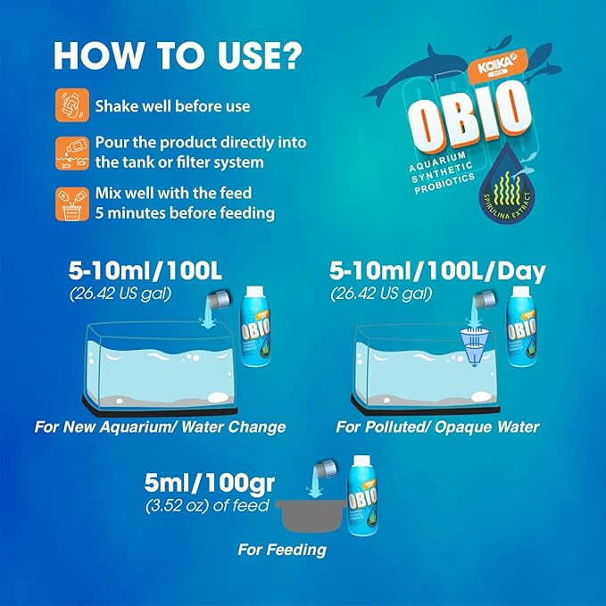 KOIKA OBIO Aquarium Water Treatment, Quick Effect (After 8-10 Hours), Improvement of Digestion and Immune Systems, Enhance Growth of Fish & Shrimp (Liquid, 300ml (10.14 fl oz))
