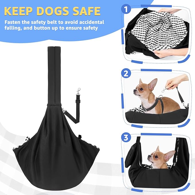 Lukovee Pet Sling, Hand Free Dog Sling Carrier Adjustable Padded Strap Tote Bag, Shoulder Bag with Safety Belt & Front Pocket for Small Dog Cat Puppy (Black-WY,M)