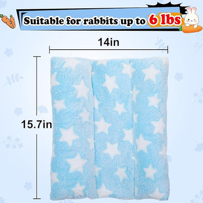 MEWTOGO 15.7 x 14In Rabbit Bed - Thickened Soft Bunny Concave Bed, Cuddle Cushion Plush Mat with Cotton Lounger Pillows for Cage Sleeping Indoor Bunny Gifts, Light Blue-Star