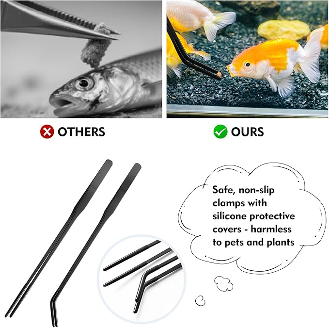 3 Pcs Multi-Functional Axolotl Tank Accessories, Pro-Grade Straight and Curved Long Tweezers with Extended Reach and Ergo-Grip, Plus a Precision Coral Feeder in One Care Bundle