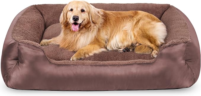 Dog Beds for Large Dogs, Rectangle Washable Pet Bed, Soft Calming Extra Large Dog Bed with Nonskid Bottom, Brown