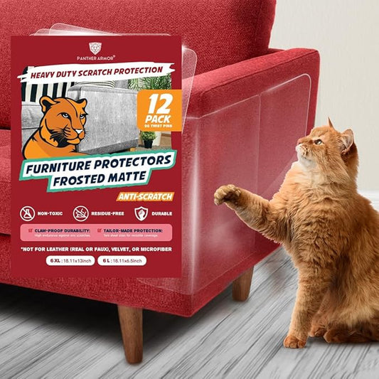 12 Pack Cat Scratch Furniture Protector Sheets – Matte Finish Couch & Sofa Guard from Cat Claws – Easy Apply, Removable, with Twist Pins (6 XL + 6 Large)