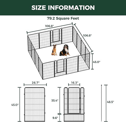 FXW Rollick Unleashed Dog Playpen for Indoor, Yard, RV Camping, 45 inch 16 Panels for Large Dogs│Patented