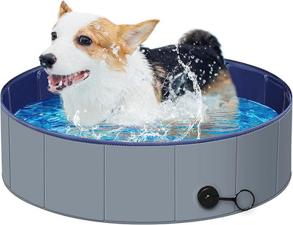 Dog Pool for Large Dogs, Kiddie Pool Hard Plastic, Dog Bathtub Portable, Foldable Pool for Dogs Slip-Resistant (Dark Gray, S - 32'' x 8'')