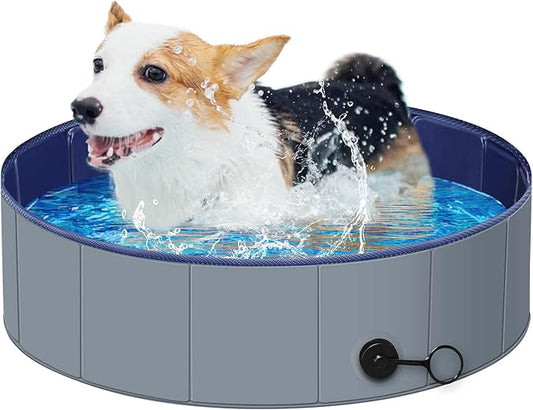 Dog Pool for Large Dogs, Kiddie Pool Hard Plastic, Dog Bathtub Portable, Foldable Pool for Dogs Slip-Resistant (Dark Gray, S - 32'' x 8'')