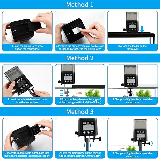 Automatic Fish Feeder for Aquarium with Timer, LCD Display 320ML Large Capacity Adjustable Fish Dispenser, Operated Feeders for Goldfish, Turtle for Vacation, Weekend or Daily Use(Black)