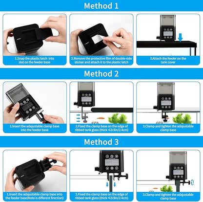 Automatic Fish Feeder for Aquarium with Timer, LCD Display 320ML Large Capacity Adjustable Fish Dispenser, Operated Feeders for Goldfish, Turtle for Vacation, Weekend or Daily Use(Black)