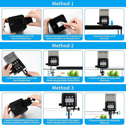 Automatic Fish Feeder for Aquarium with Timer, LCD Display 320ML Large Capacity Adjustable Fish Dispenser, Operated Feeders for Goldfish, Turtle for Vacation, Weekend or Daily Use(Black)