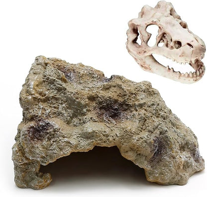 Reptile Rock Reptile Cave Hideout for Snakes/Geckos/Lizards/Turtles and Other Amphibians, with Dinosaur Skull (Small)