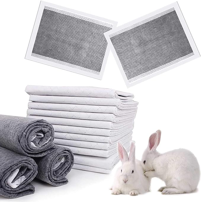 kathson Rabbit Pee Pads Disposable Cage Liners 40PCS All Absorb Black Carbon Odor Control Bunny Training Accessories with Quick-Dry Surface for Puppy Guinea Pig Kitten Hedgehog Small Animals