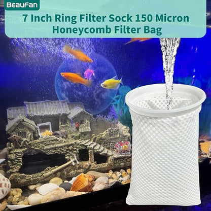 7 Inch 20 Pack 150 Micron Honeycomb Filter Socks for Fish Tank, Aquarium Filter Sock 3D Honeycomb Design Filter Sock, Aquarium Filter Bags for Saltwater