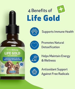 Pet Wellbeing Life Gold for Dogs - Vet-Formulated - Immune Support and Antioxidant Protection - Natural Herbal Supplement 2 oz (59 ml)