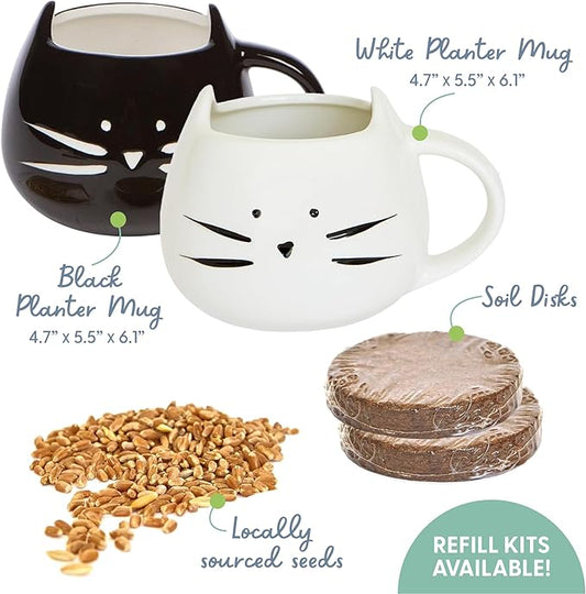 The Cat Ladies Cat Grass Growing Kit with Organic Cat Grass Seed Mix, Soil and Two Cat Grass Planters. Perfect Cat Gifts for Indoor Cats