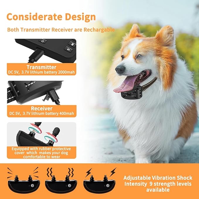 Wireless Dog Fence Dog Training Collar 2 in 1, Electric Pets Boundary Containment System, Adjustable Range Control, Waterproof Receiver, Vibration & Shock, Suitable for All Stubborn Dogs,for3dogs