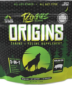 Origins 5-in-1 Dog Supplement - Powdered Food Topper w/Natural Heirloom Pork Protein- Supports Healthy Digestion, Skin, and Coat - Helps Reduce Itching & Joint Inflammation (2 lbs)