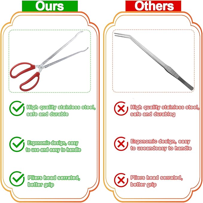 15 Inch Reptile Feeding Tongs, Extra Long Large Snake Feeding Tweezers, Curved or Straight Design Heavy Duty Stainless Steel Feeding Tongs for Ball Python Accessories Aquascape Maintenance