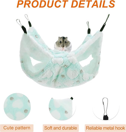 Ferret Hammock, Small Pet Cage Accessories, Ferret Bed, Pet Cage Hammock Hanging Tunnel and Bed Hideout Set for Hamster Squirrel Rabbit, Green, 3Pcs