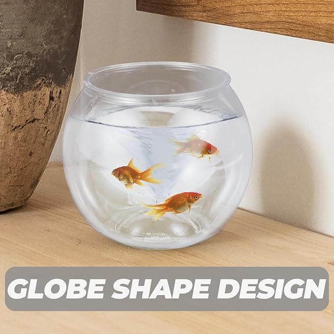 POPETPOP Small Fish Tank Goldfish Bowl - Transparent Plastic Round Bowl - Aquarium Terrarium Hydroponic Planter Fish Bowl for Centerpieces Goldfish Tank Desk Bookcase Decorations