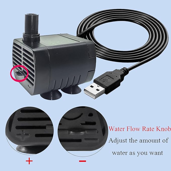 USB Mini Submersible Pump,1M Tube,DC 5V,0.7W Super Quiet Electric Brushless Bench Pump,Pet Fountain,Small Hydroponic System (Black)
