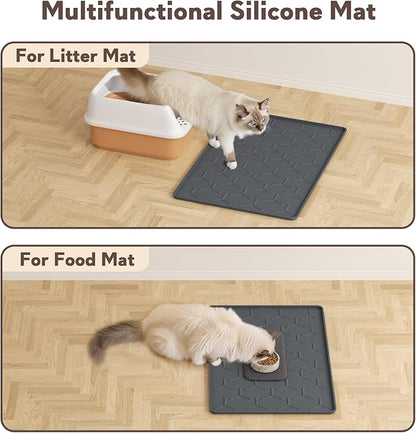 Cat Litter Box Mat, Silicone Kitty Litter Mat, 24" X 16" Waterproof Silicone Pad for Floor, Dark Gray
