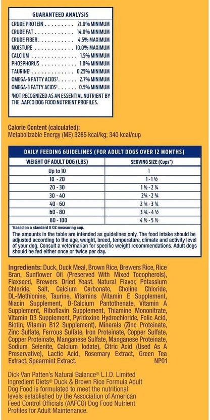 Natural Balance Limited Ingredient Adult Dry Dog Food with Healthy Grains, Reserve Duck & Brown Rice Recipe, 12 Pound (Pack of 1)