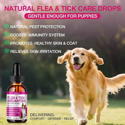 Flea & Tick Support for Dogs, Natural Dog Flea Liquid Drops, Flea & Tick Supplement with Vitamins & Fish Oil for Dogs
