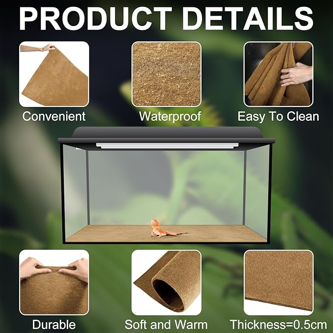 Haull 4 Pcs Reptile Carpet Pet Terrarium Floor Liners Bedding Substrate Liner Supplies Reptile Cage Mat Tank Accessories for Lizard Bearded Dragon Tortoise Snake Leopard (47 x 24 Inch, Coffee)