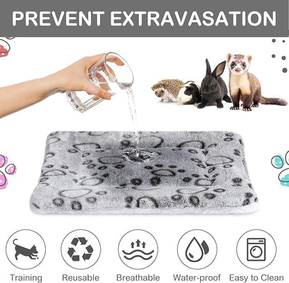 Haull 4 Pcs Waterproof Guinea Pig Bedding Winter Guinea Pig Bed Plush Cage Liners Soft Dog Cat Mat Reversible Winter Cozy Animal Pee Pad Hamster Bed Mat for Bunny(Gray Paw,13 x 10 Inch)