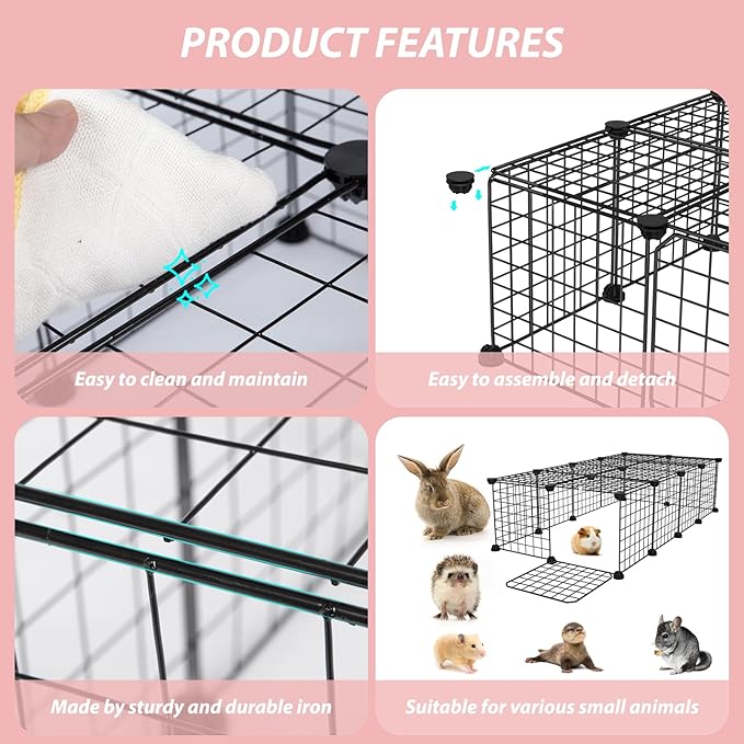 Guinea Pig Cages with Door and Top, 49.2x24.6x12.2inch Small Animal Cage, 20pcs Metal Grid Panels Small Animal Playpen, Expandable Cage for Guinea Pigs, Rabbits, Hamsters and Hedgehogs, Kitten