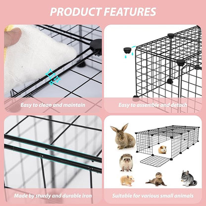 Guinea Pig Cages with Door and Top, 49.2x24.6x12.2inch Small Animal Cage, 20pcs Metal Grid Panels Small Animal Playpen, Expandable Cage for Guinea Pigs, Rabbits, Hamsters and Hedgehogs, Kitten