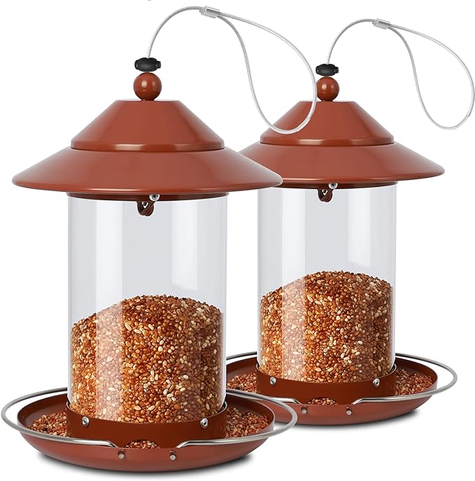 Metal Bird Feeder for Outdoors – 2.4LB Hanging Bird Feeder with 360-degree, Weatherproof & Rust-Resistant, Easy to Fill & Clean for Wild Bird Feeders in Backyard & Garden(2pcs)