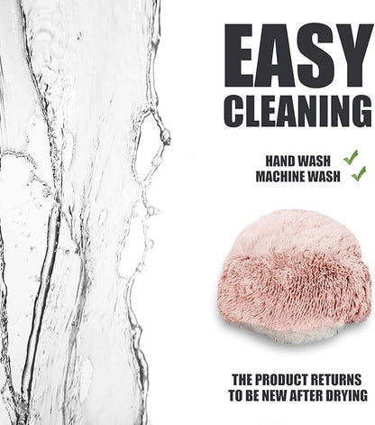 ShinHye Cozy Cat Bed - Round Plush Fluffy Hooded Cave, Indoor/Outdoor, Waterproof & Washable, Calming Anti-Anxiety Design - 23x23inch, Pink