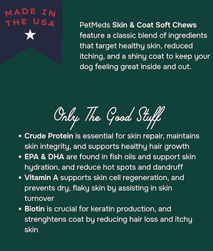 PetMeds Skin & Coat Supplement for Dogs - Fish Oil, Omega 3, Vitamin E, & Biotin for Dry, Itchy Skin & Shedding Relief - Healthy Skin & Shiny Coat - Beef & Sweet Potato Flavor - 60 Soft Chews