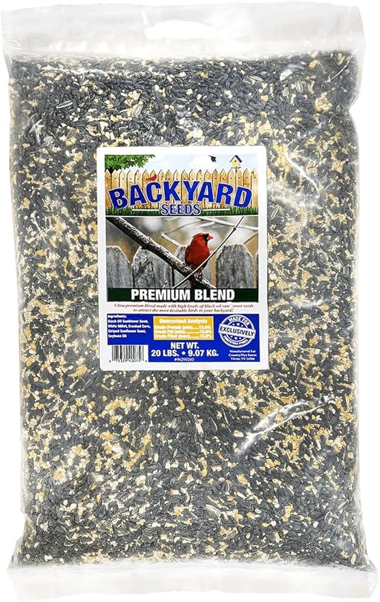 Backyard Seeds Premium Blend Bird Seed 20 lb - to Attract Songbirds - Wild Bird Food Mix with Black Oil Sunflower (20 Pounds)