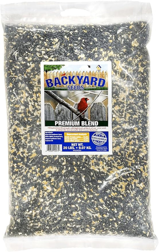 Backyard Seeds Premium Blend Bird Seed 20 lb - to Attract Songbirds - Wild Bird Food Mix with Black Oil Sunflower (20 Pounds)