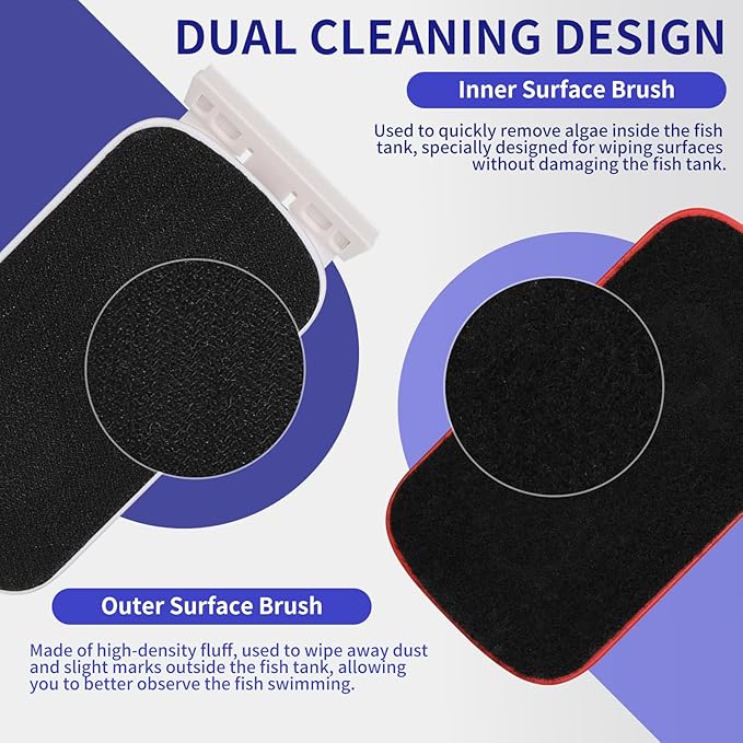 Fish Tank Magnetic Aquarium Cleaner Brush,Algae Scraper Cleaning Tools for Glass Cleaner,Floating Scrubber Brush,Easy to Clean,Two Algae Scraper,Suitable for 5/8 to 1-1/9 Inch Fish Tank(Large)
