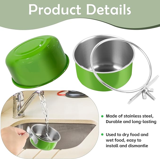2 Pcs Stainless Steel Bird Bowls, Small Bird Food Dishes for Cage, Parrot Cage Feeder with Clamp Holder for Parakeet/Cockatiels/Conure/Budgies/Ferret/Small Animal