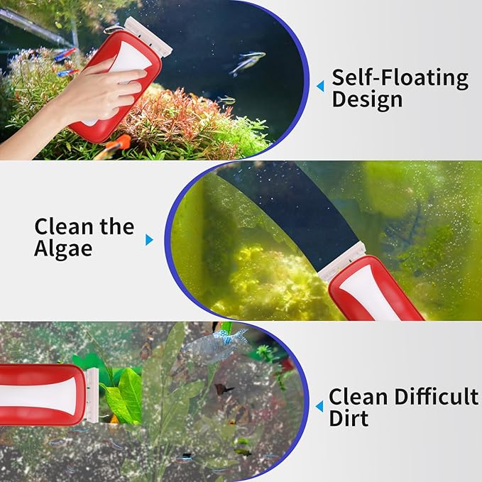 Fish Tank Magnetic Aquarium Cleaner Brush,Algae Scraper Cleaning Tools for Glass Cleaner,Floating Scrubber Brush,Easy to Clean,Two Algae Scraper,Suitable for 5/8 to 1-1/9 Inch Fish Tank(Large)