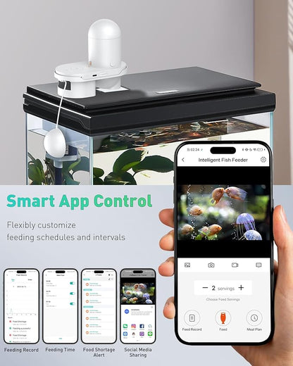 Pawfly WiFi Automatic Fish Feeder for Aquariums, Smart Auto Fish Food Dispenser with App Control 2.5 K HD Camera & Timer, 230 mL Vacation Feeder for Powder Pellets & Small Pillars, USB Powered