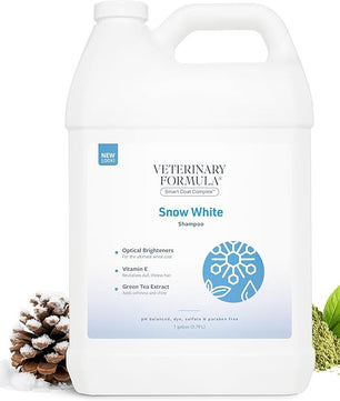 Veterinary Formula Smart Coat Complex Snow White Shampoo for Dogs and Cats, 128 Fl oz / 1 Gal – Gently Remove Stains & Yellowing Without Bleach/Peroxide – Cleans, Deodorizes & Brightens White Coats
