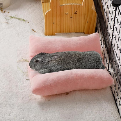 MEWTOGO 13 x 14In Rabbit Bed, Thickened Soft Snuggle Bunny Bed, Cuddle Cushion Plush Mat with Cotton Lounger Pillows, Small Pet Flop Mat for Cage Sleeping Indoor, Pink