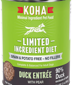 KOHA Limited Ingredient Diet Duck Entrée for Dogs - Sensitive Stomach Canned Dog Food - High Protein, No Fillers Pate Dog Food - 13 oz Pack of 12