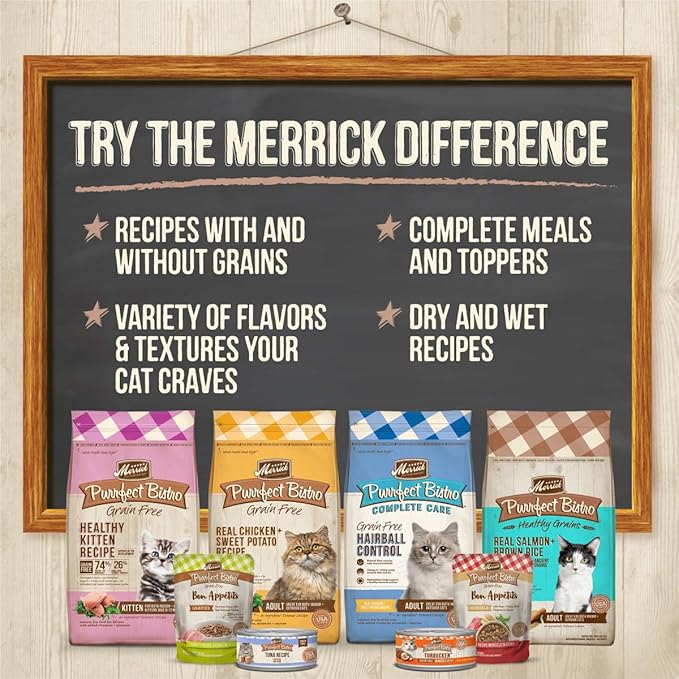 Merrick Purrfect Bistro Grain Free Premium Canned Pate Adult Wet Cat Food, Variety Pack, Chicken, Duck, Turkey - (Pack of 12) 5.5 oz. Cans