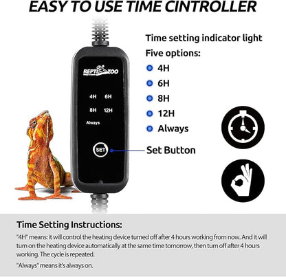 REPTI ZOO Dual Reptile Light Fixture with Dimming Thermostat and Timer, Deep Dome Lamp Fixture with Independent Reptile Dimming Thermostat Heat Bulb Temperature Controller and Timing Function