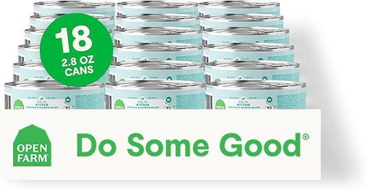 Open Farm Canned Kitten Food, Paté for Complete & Balanced Nutrition, Grain-Free and Legume-Free Wet Kitten Food, Chicken & Salmon Recipe, 2.8oz Cans (Case of 18)