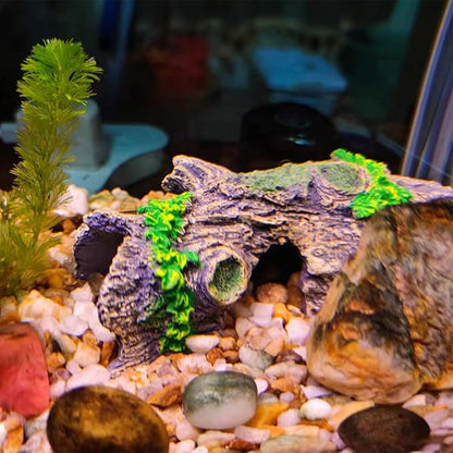 2PCS Aquarium Trunk Decoration Small Hollow Tree Trunk Hideout Log Hideaway Fish Tank Resin Wood Ornament Reptile Habitat Cave for Fish and Shrimp to Swim(6.7X 3.3 x 3'')