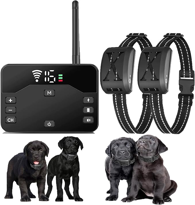Wireless Dog Fence,Outdoor Electric Pet Containment System with Remote, Waterproof Training Collar with Adjustable Vibration & Shock, Safe Effective, Boundary Container for 1/2/ 3 Dogs,for2dogs