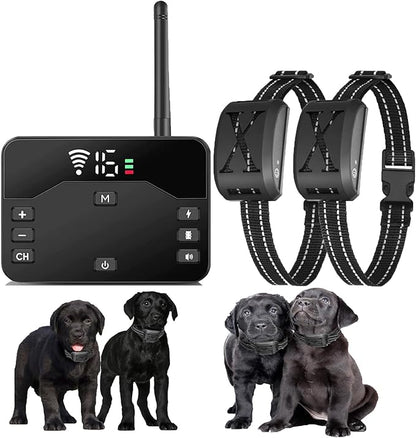 Wireless Dog Fence,Outdoor Electric Pet Containment System with Remote, Waterproof Training Collar with Adjustable Vibration & Shock, Safe Effective, Boundary Container for 1/2/ 3 Dogs,for2dogs