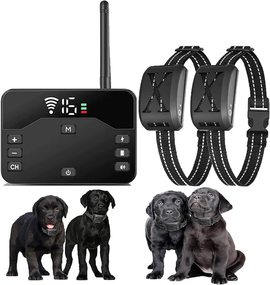 Wireless Dog Fence,Outdoor Electric Pet Containment System with Remote, Waterproof Training Collar with Adjustable Vibration & Shock, Safe Effective, Boundary Container for 1/2/ 3 Dogs,for2dogs